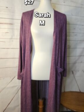 LuLaRoe Sarah Longline Open-Front Cardigan - Plum Purple